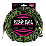 Ernie Ball P06082 18' Braided Straight / Angle Instrument Cable - Black / Green