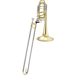 Jupiter JTB1180 Trigger Trombone - Bb/F/Gb/D, lacquered brass body w/standard wrap, .562" bore, 10" bell, double independent inline rotor system, tapered rotary valves w/mechanical linkage, nickel silver outer slide, chromed inner slide, JBM-L15L mouthpiece, wooden case