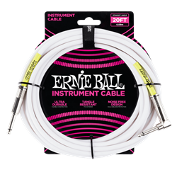 Ernie Ball P06047 20' Straight / Angle Instrument Cable - White
