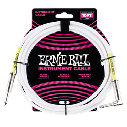 Ernie Ball P06049 10' Straight / Angle Instrument Cable - White