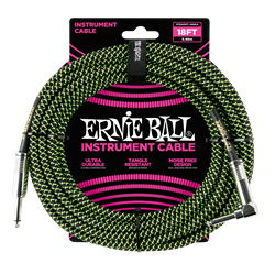 Ernie Ball P06082 18' Braided Straight / Angle Instrument Cable - Black / Green
