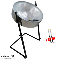 Panyard W1704 Traditional High Gloss Silver C20 Lead Pan (W1703) + Stand (W2080) + Mallets (W4057) Steel Pan